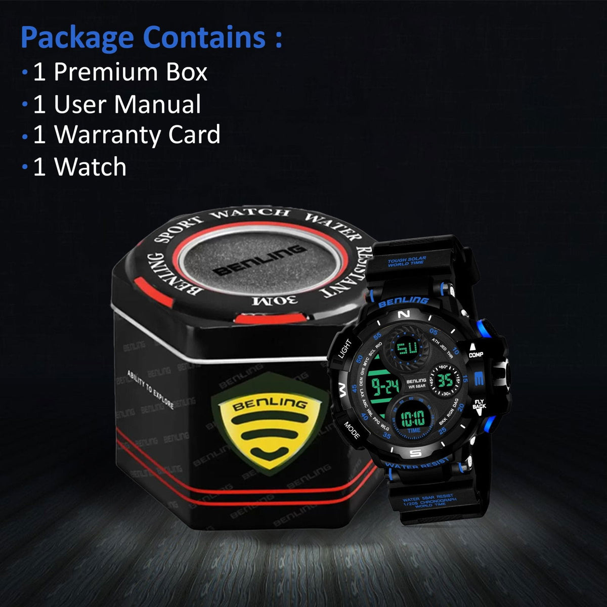 Multifunctional Digital Watch with Stopwatch | Calendar | Alarm | Sports | Backlight | 6062 - Benling