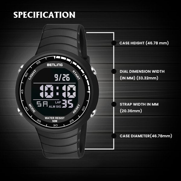 Multifunctional Digital Watch with Stopwatch | Calender | Alarm | Sports – Formal Casual Wear | 6061 - Benling