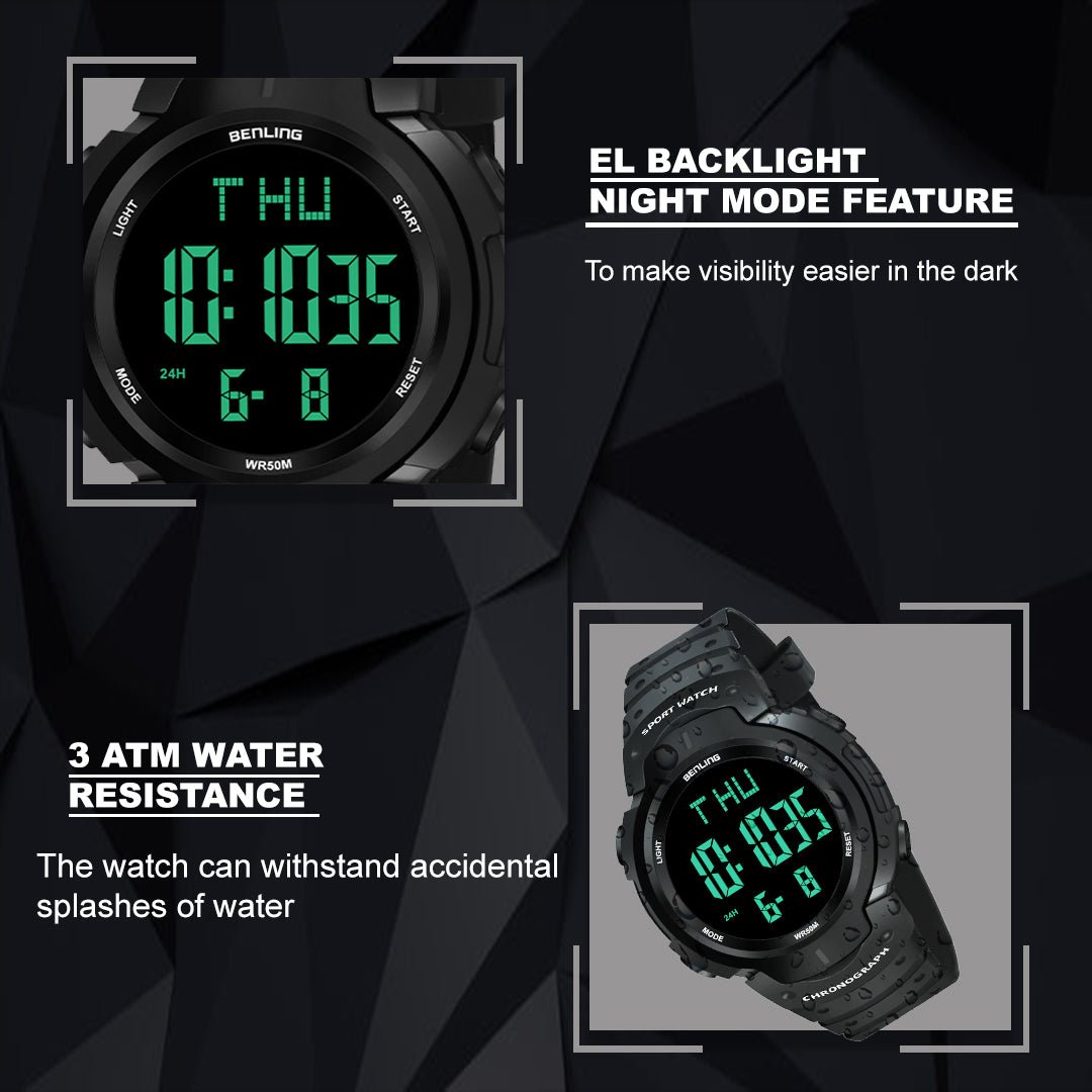 Multifunctional Digital Watches for Men | Waterproof | Calendar | Day Date Function | 6050 - Benling