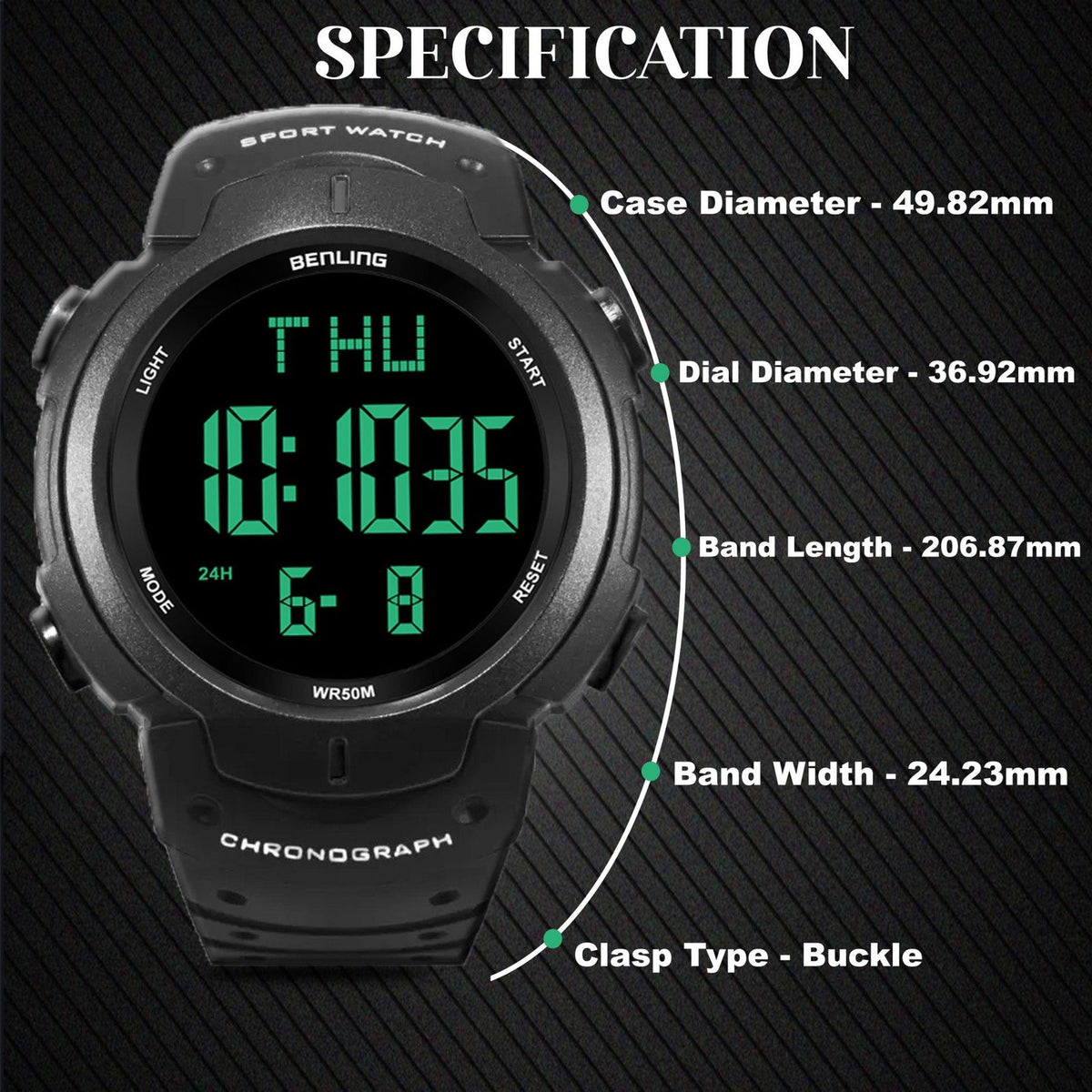 Multifunctional Digital Watches for Men | Waterproof | Calendar | Day Date Function | 6050 - Benling