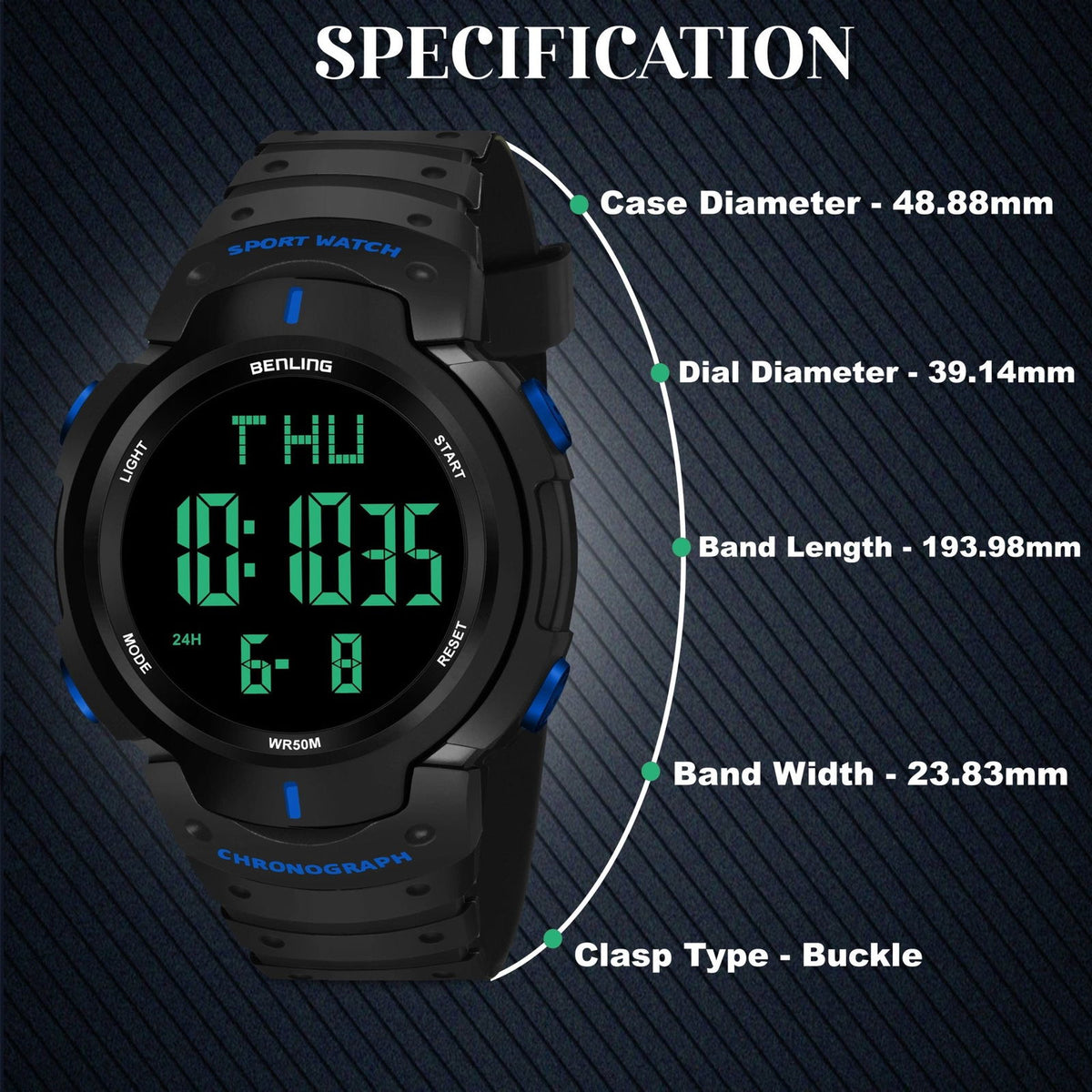 Multifunctional Digital Watches for Men | Waterproof | Calendar | Day Date Function | 6050 - Benling
