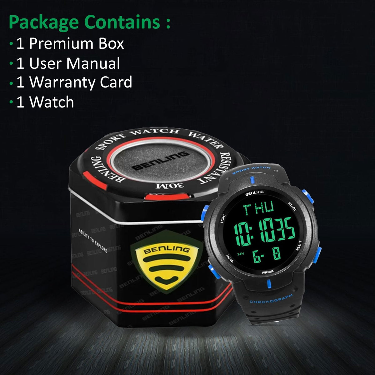 Multifunctional Digital Watches for Men | Waterproof | Calendar | Day Date Function | 6050 - Benling