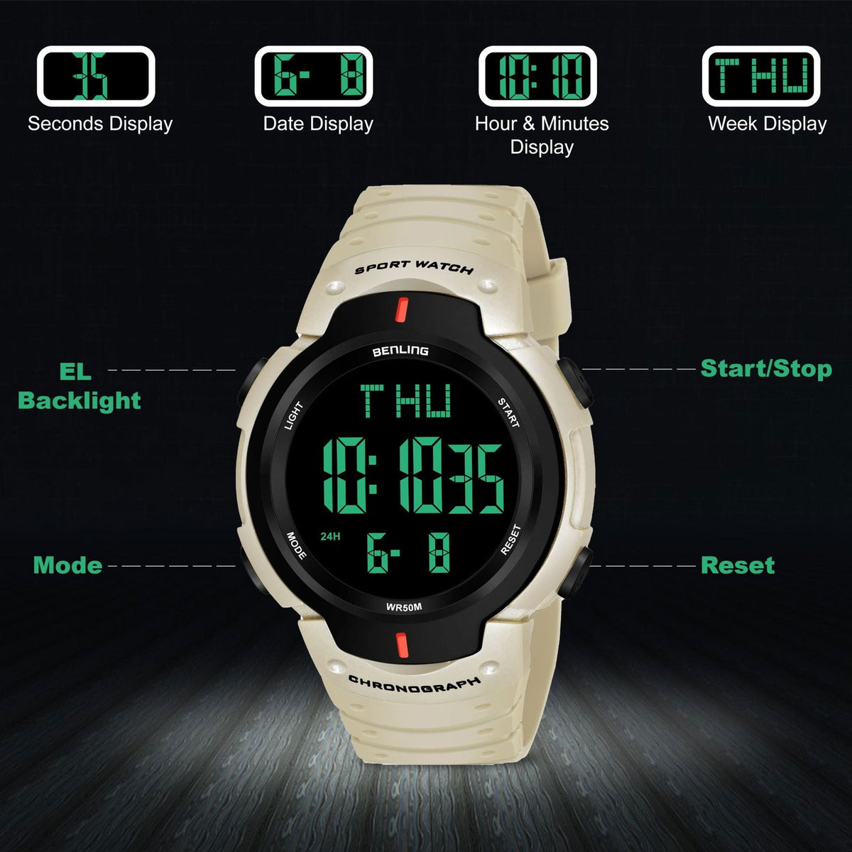 Multifunctional Digital Watches for Men | Waterproof | Calendar | Day Date Function | 6050 - Benling