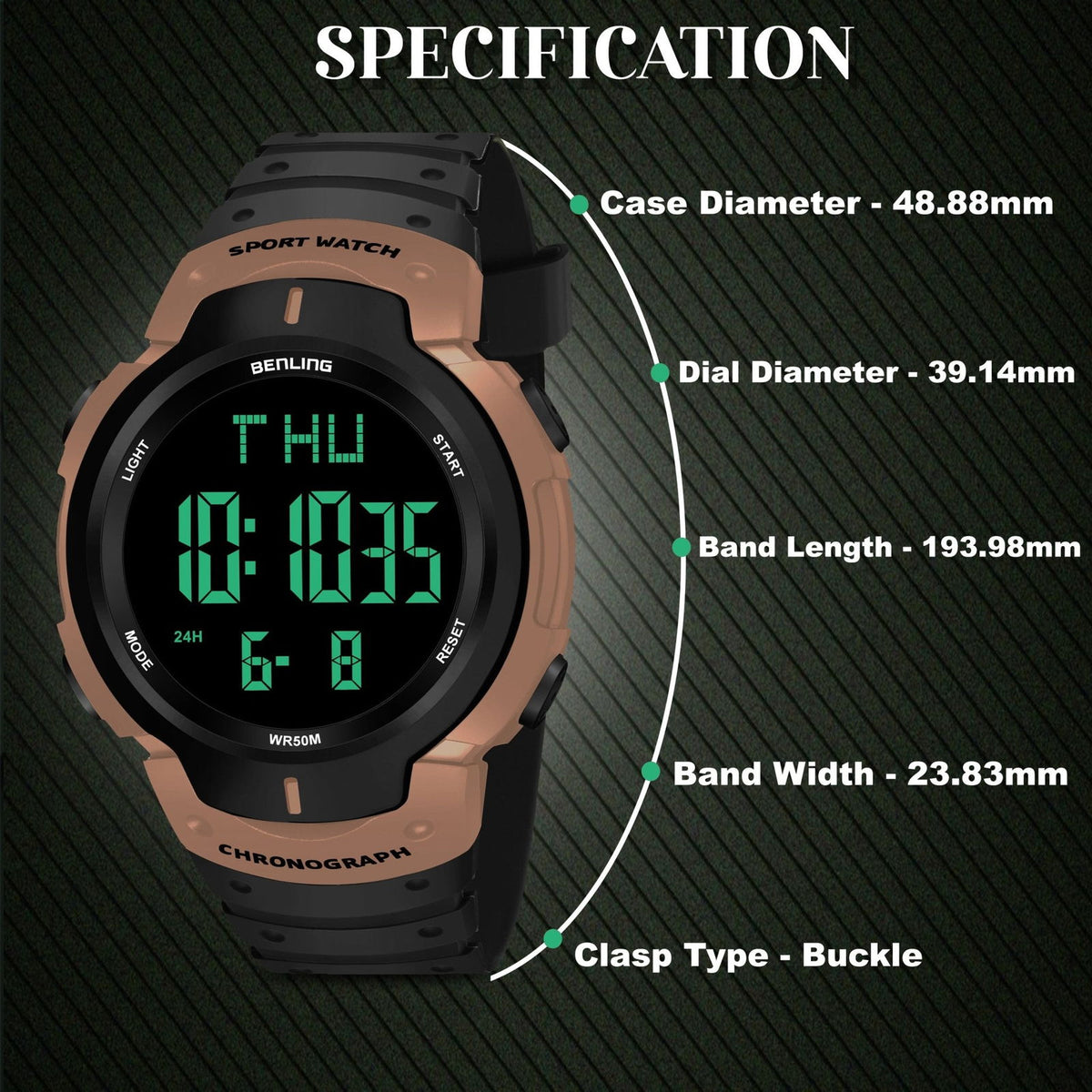 Multifunctional Digital Watches for Men | Waterproof | Calendar | Day Date Function | 6050 - Benling
