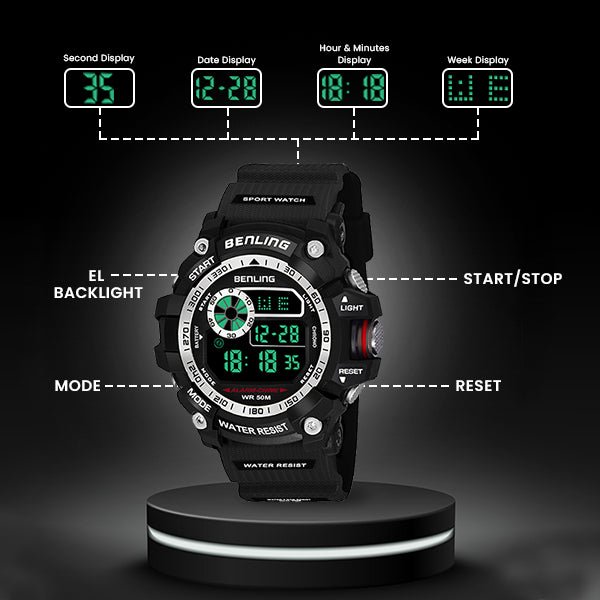 Multifunctional LED Digital Watch with Stopwatch-6064 - Benling