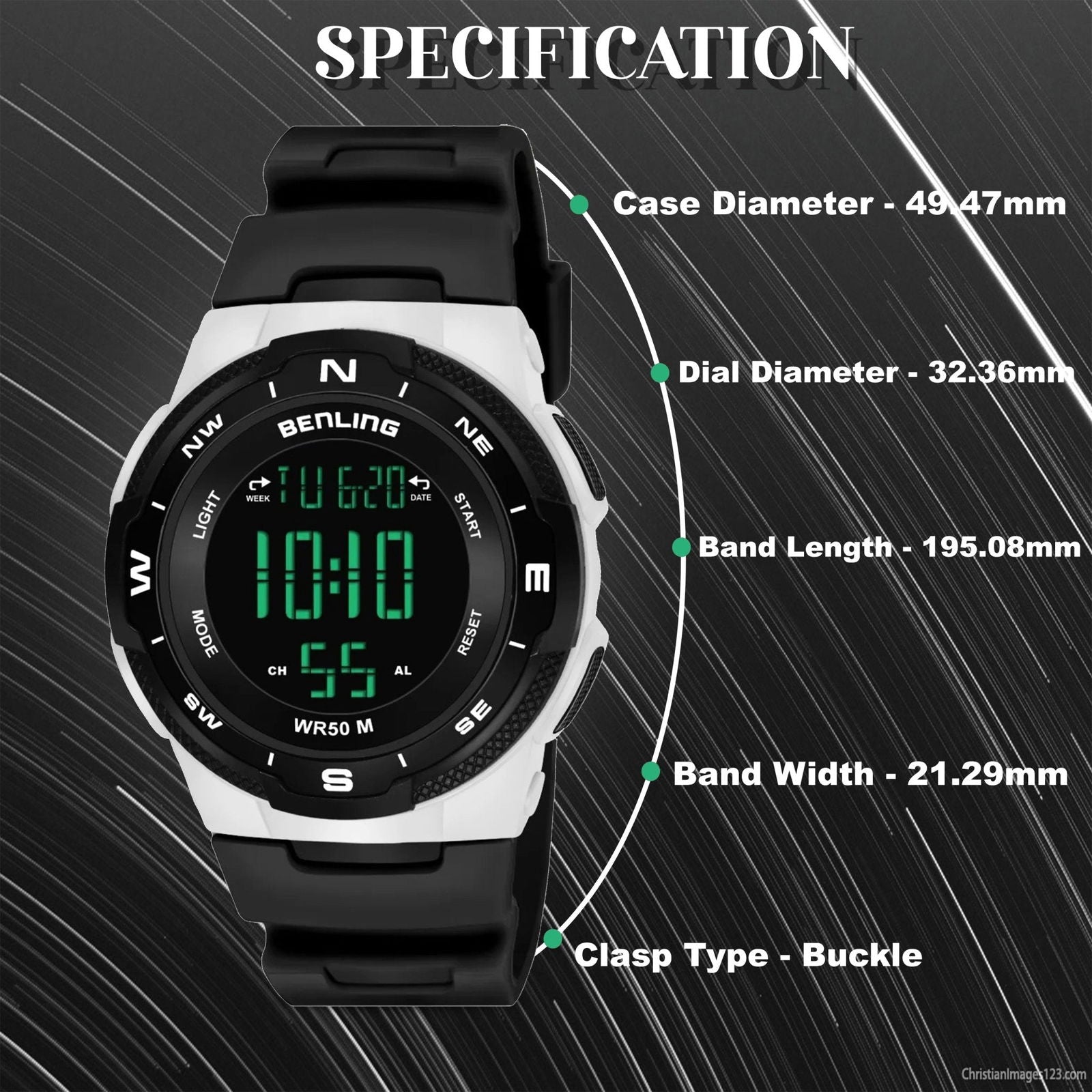 Rugged Digital Watch with Stopwatch Calendar Alarm Sports Formal Ca Benling