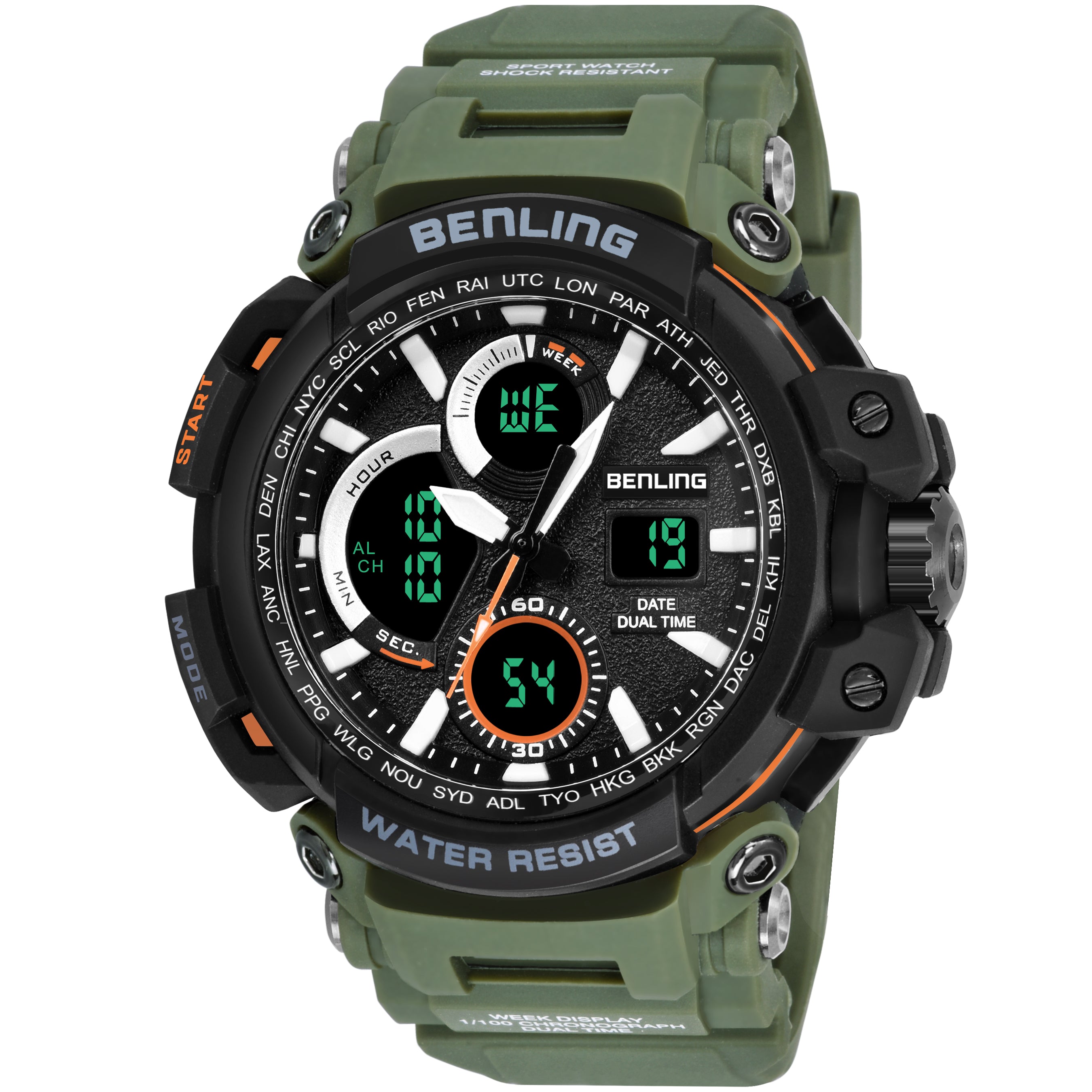 Benling Stylish and Functional Analog Digital Watch with EL Backlight – SKBLANDG-6001
