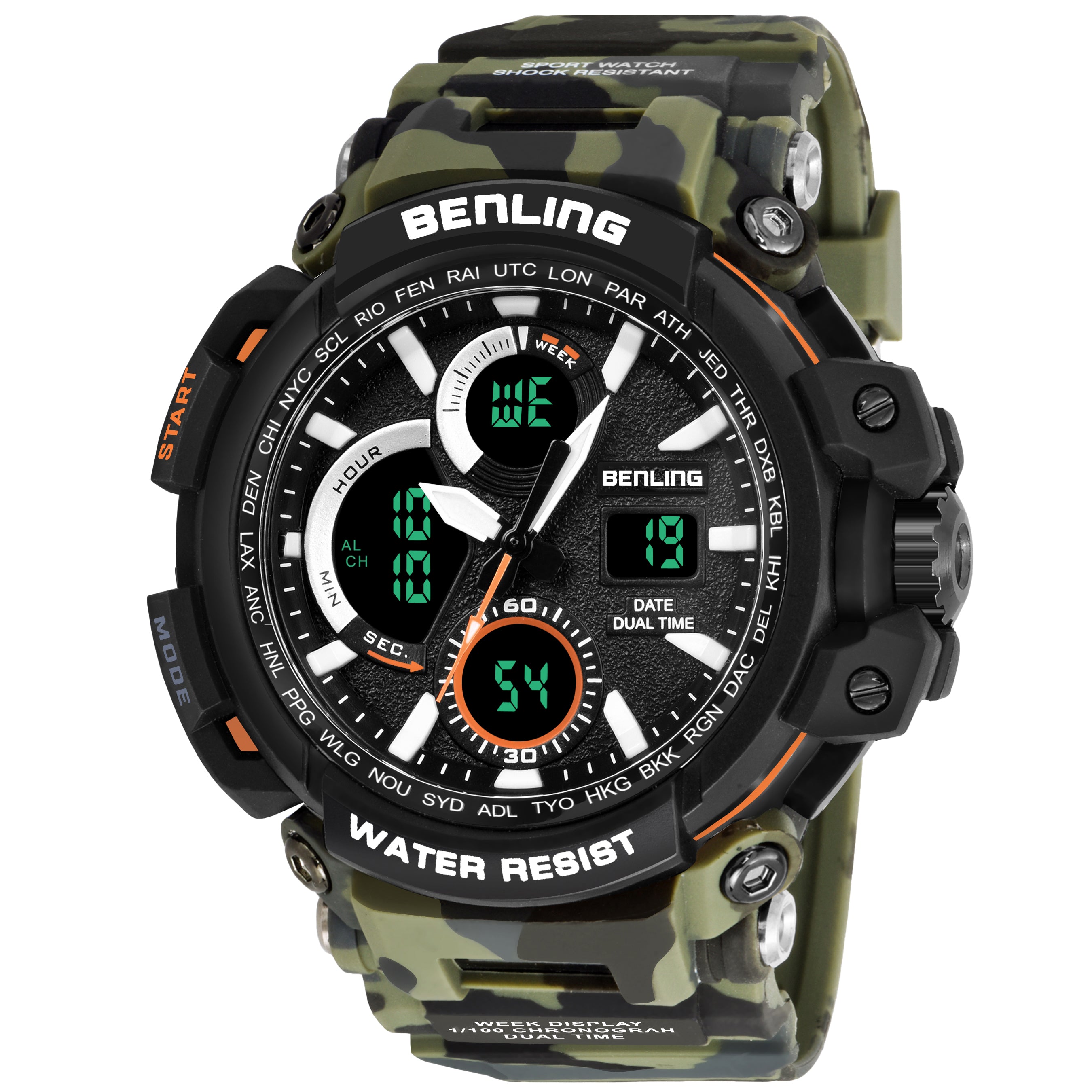 Benling Stylish and Functional Analog Digital Watch with EL Backlight – SKBLANDG-6001