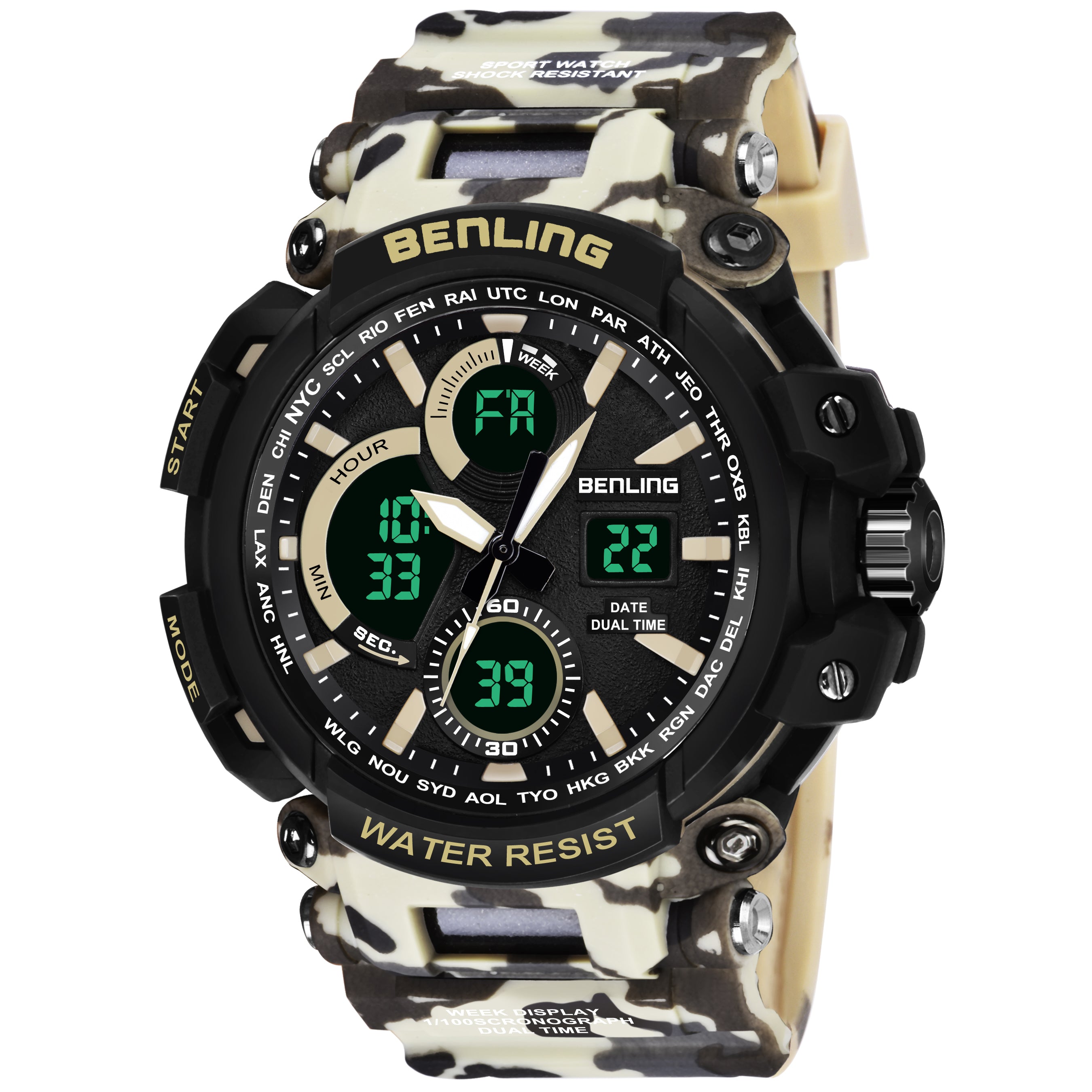 Benling Stylish and Functional Analog Digital Watch with EL Backlight – SKBLANDG-6001