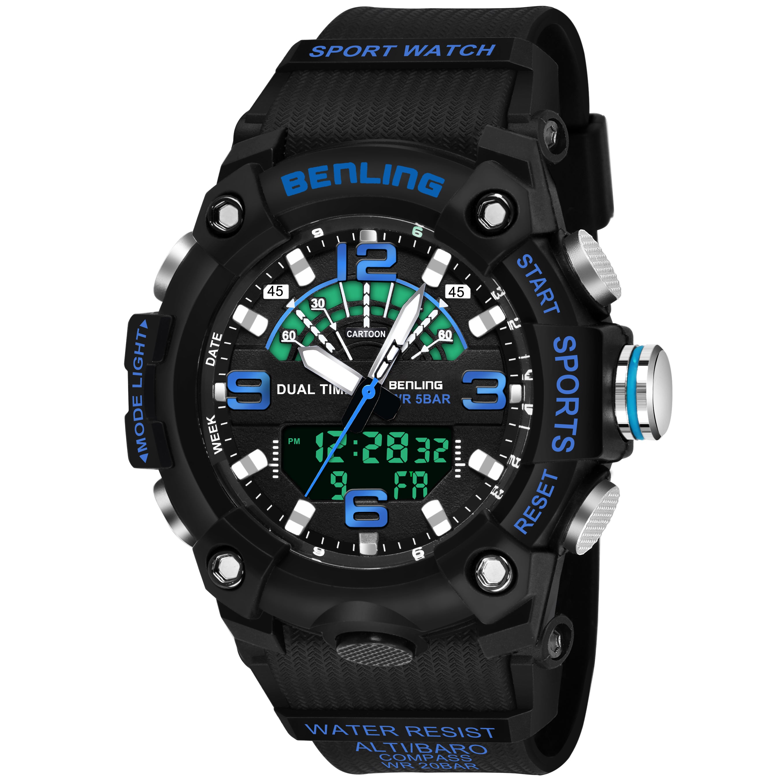 Benling Men’s 5-Color Analog Digital Watch – SKBLANDG-6008