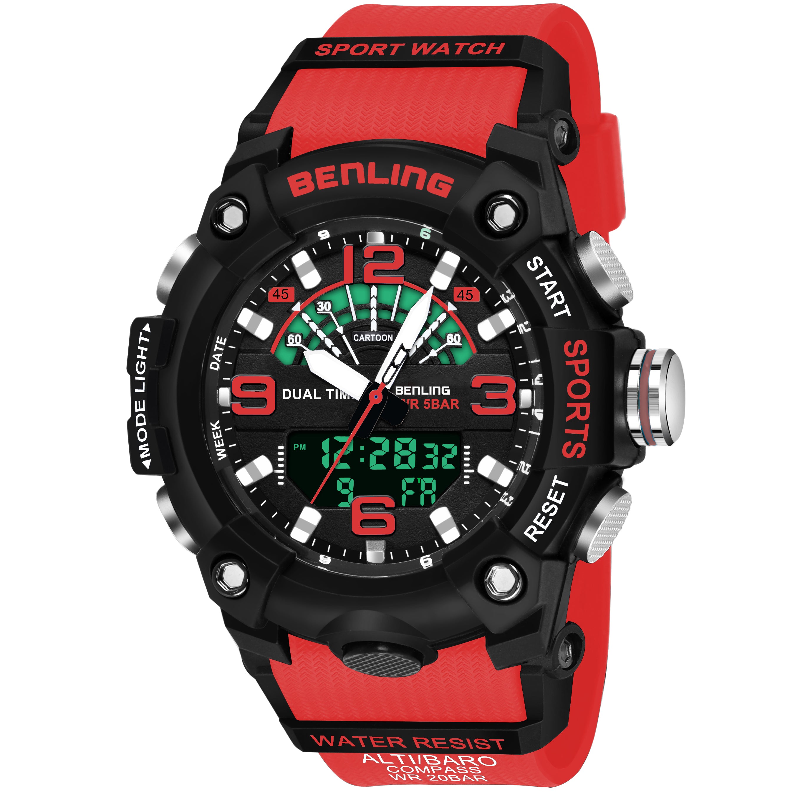 Benling Men’s 5-Color Analog Digital Watch – SKBLANDG-6008