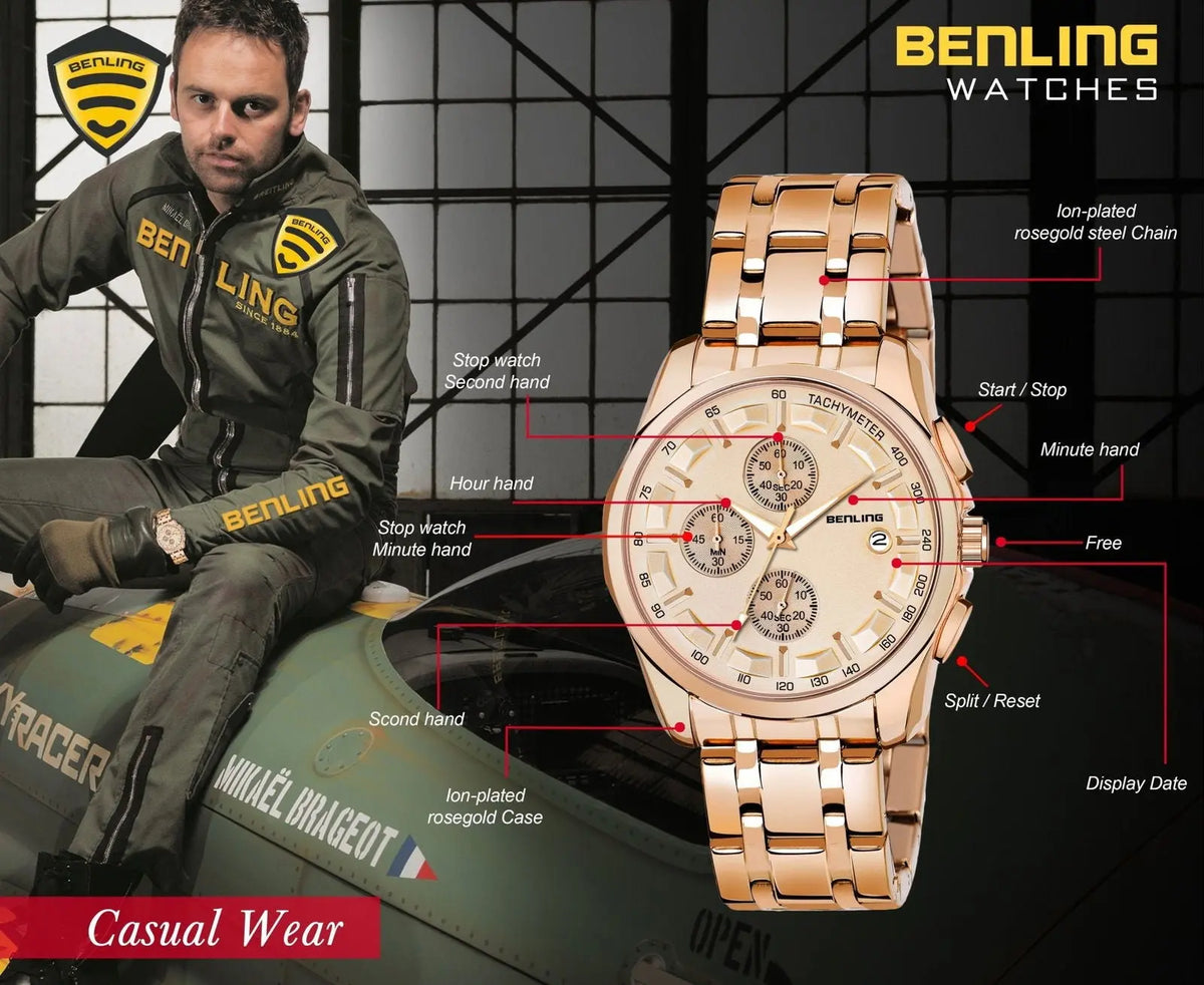 Stylish Stainless Steel chain formal | casual| Chronograph watch - Benling