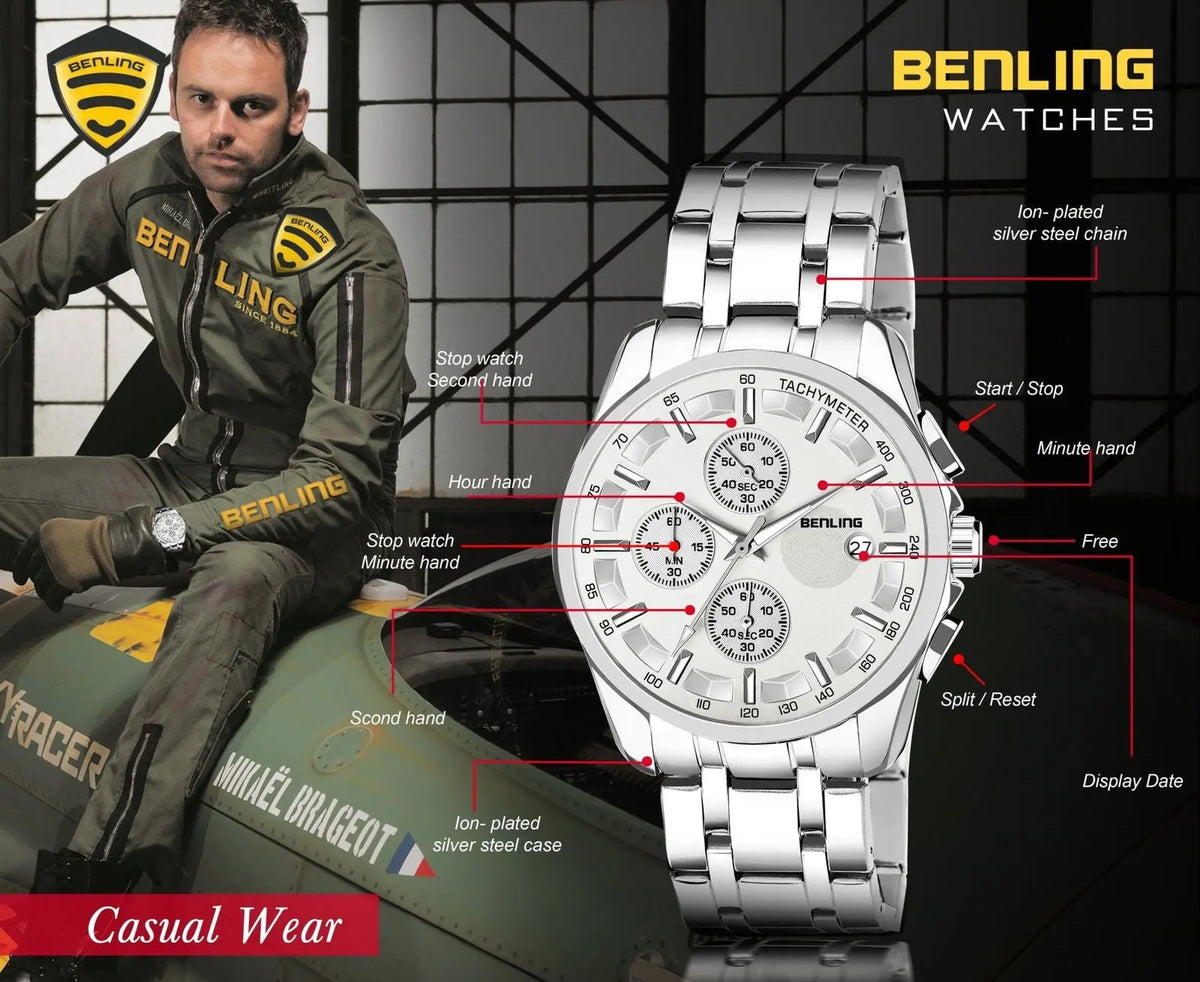 Stylish Stainless Steel chain formal | casual| Chronograph watch - Benling