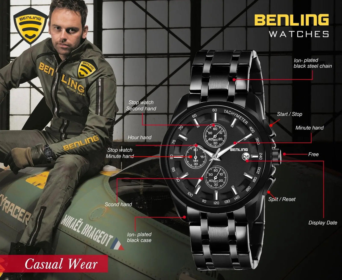 Stylish Stainless Steel chain formal | casual| Chronograph watch - Benling