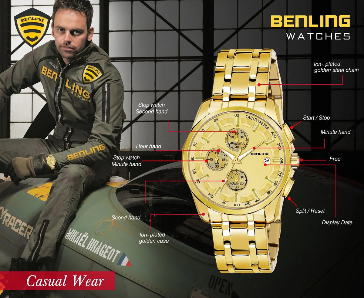 Stylish Stainless Steel chain formal | casual| Chronograph watch - Benling