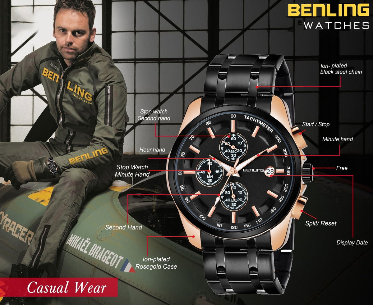Stylish Stainless Steel chain formal | casual| Chronograph watch - Benling