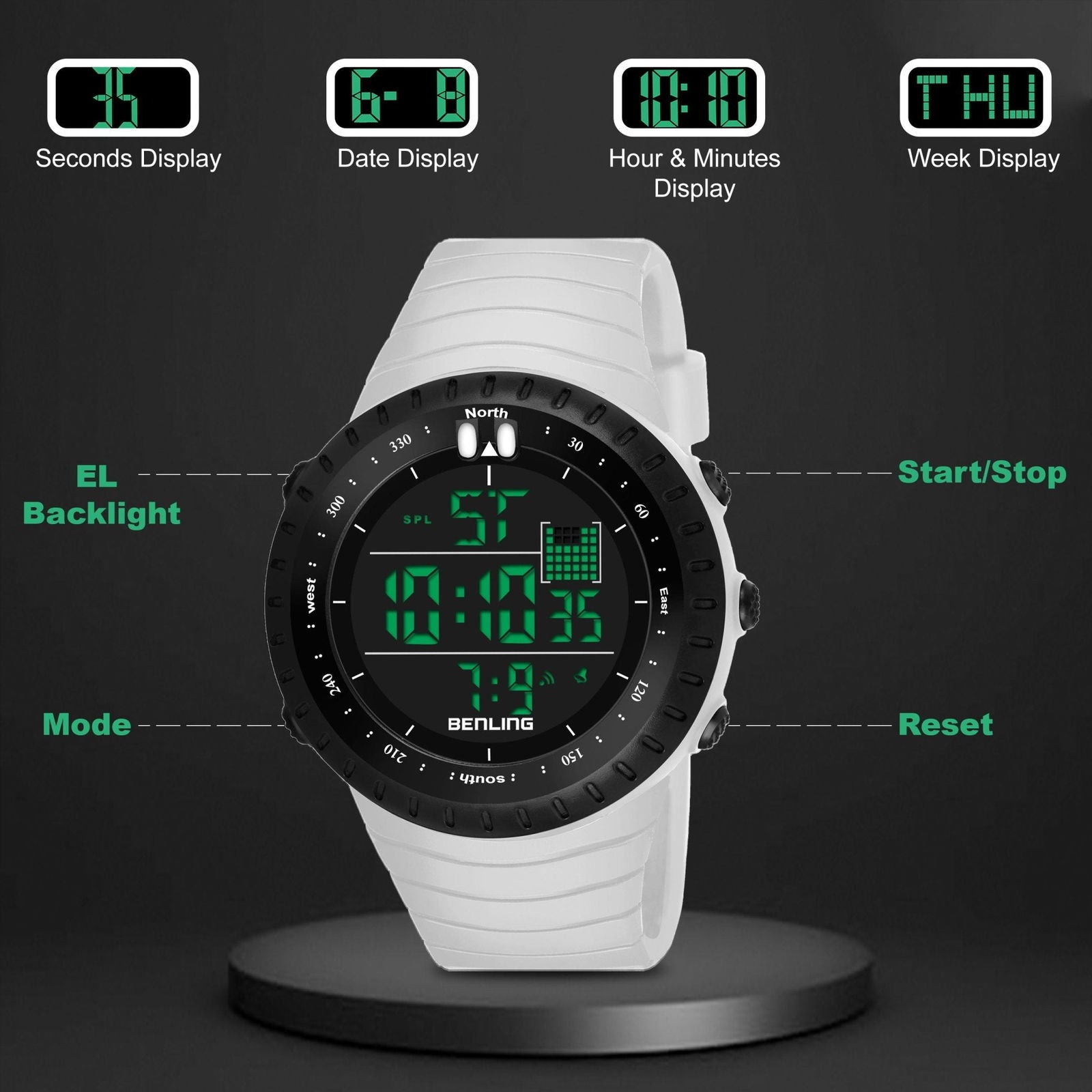 Vintage Collection Digital Watch for Men – Boys with Stopwatch | Calendar Alarm | EL Backlight | 6051