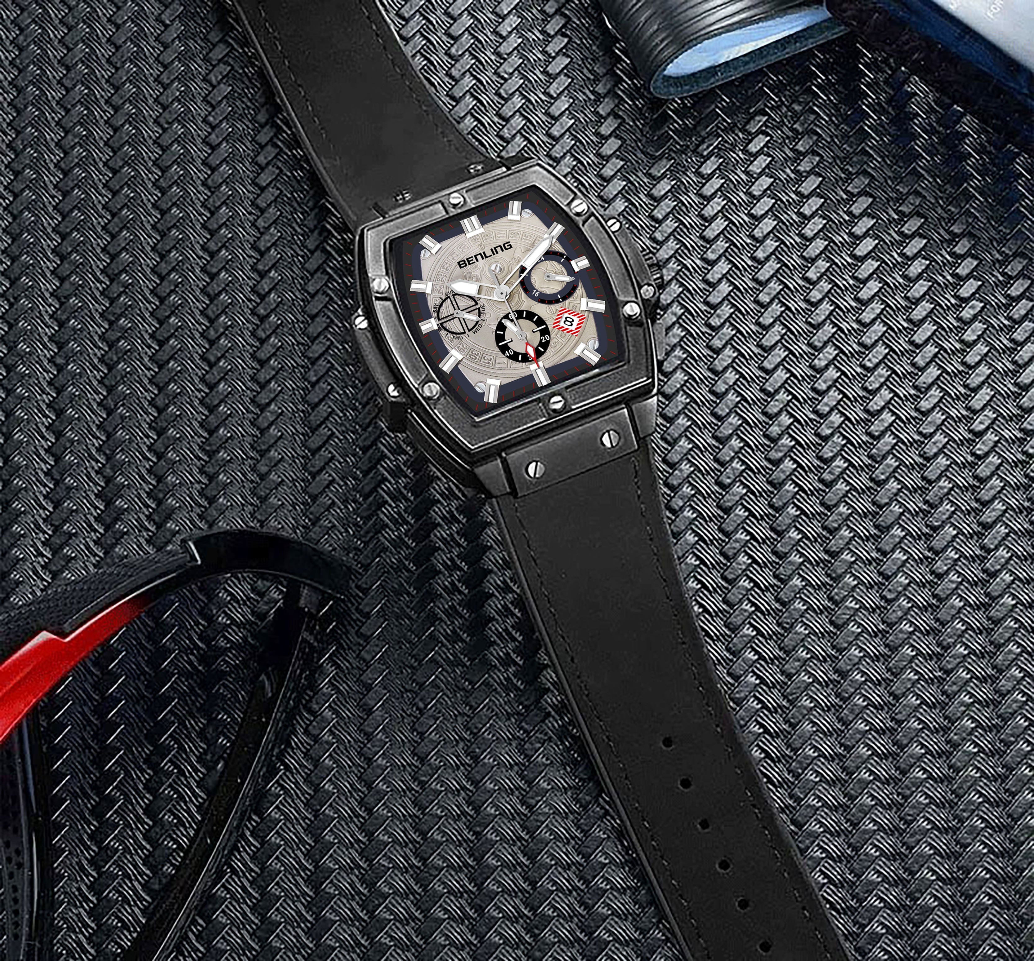 Big Bang Series : Square Chrono Steel Watch with Japanese Quartz Movement & Date Display