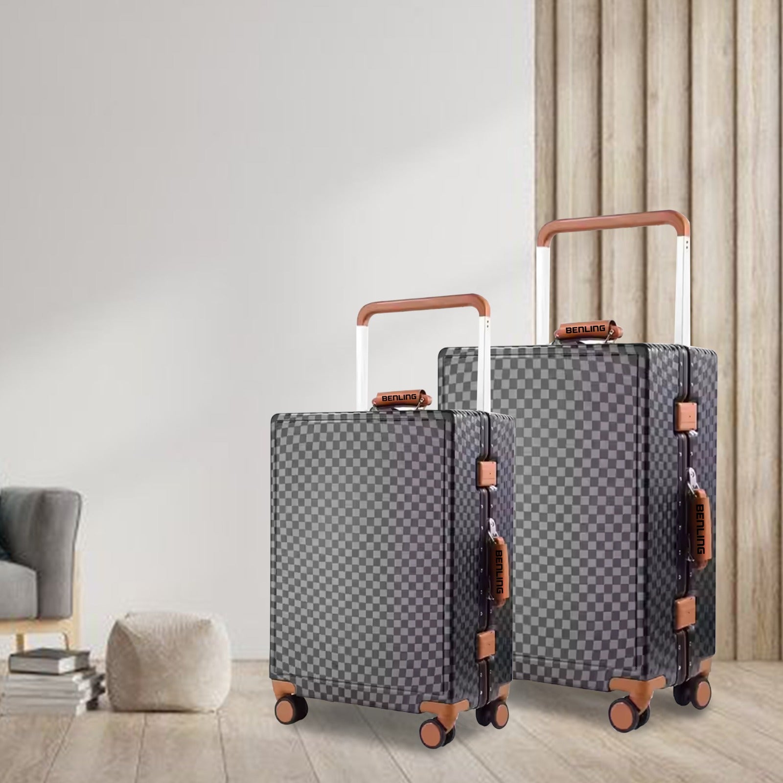 Benling Voyager Series Set of 2 Trolley Bags - 20 & 25 Inch Luggage with Vintage Design & TSA Lock