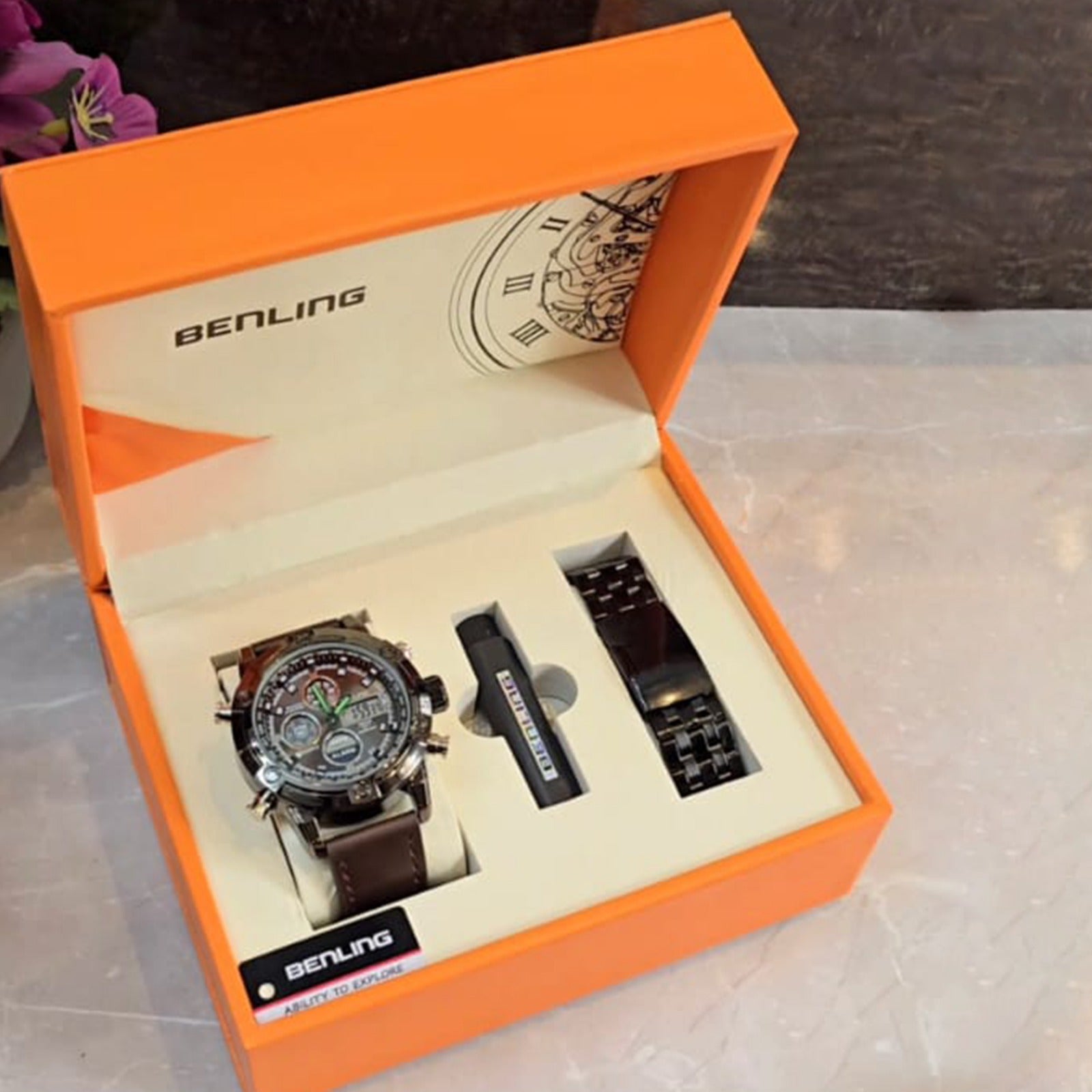 Benling Iconic Ana-Digital Watch for Men – Now with Stainless Steel Chain and Leatherette Strap | EL Backlight | Dual Time