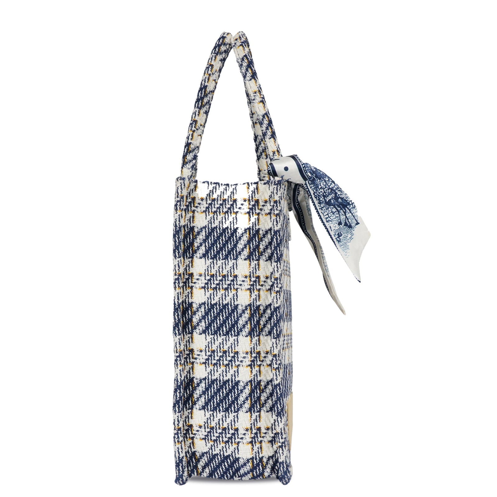 Women's Blue Check-print Cotton Tote Bag