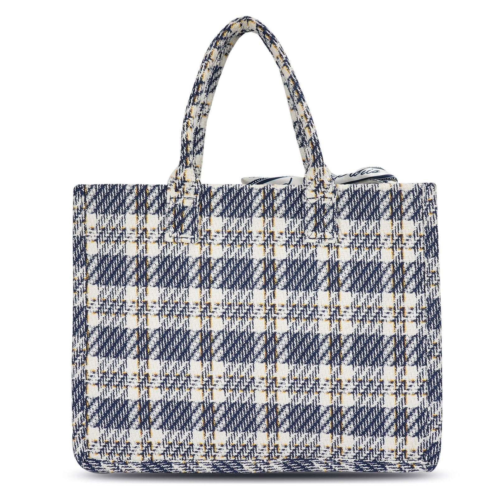 Women's Blue Check-print Cotton Tote Bag