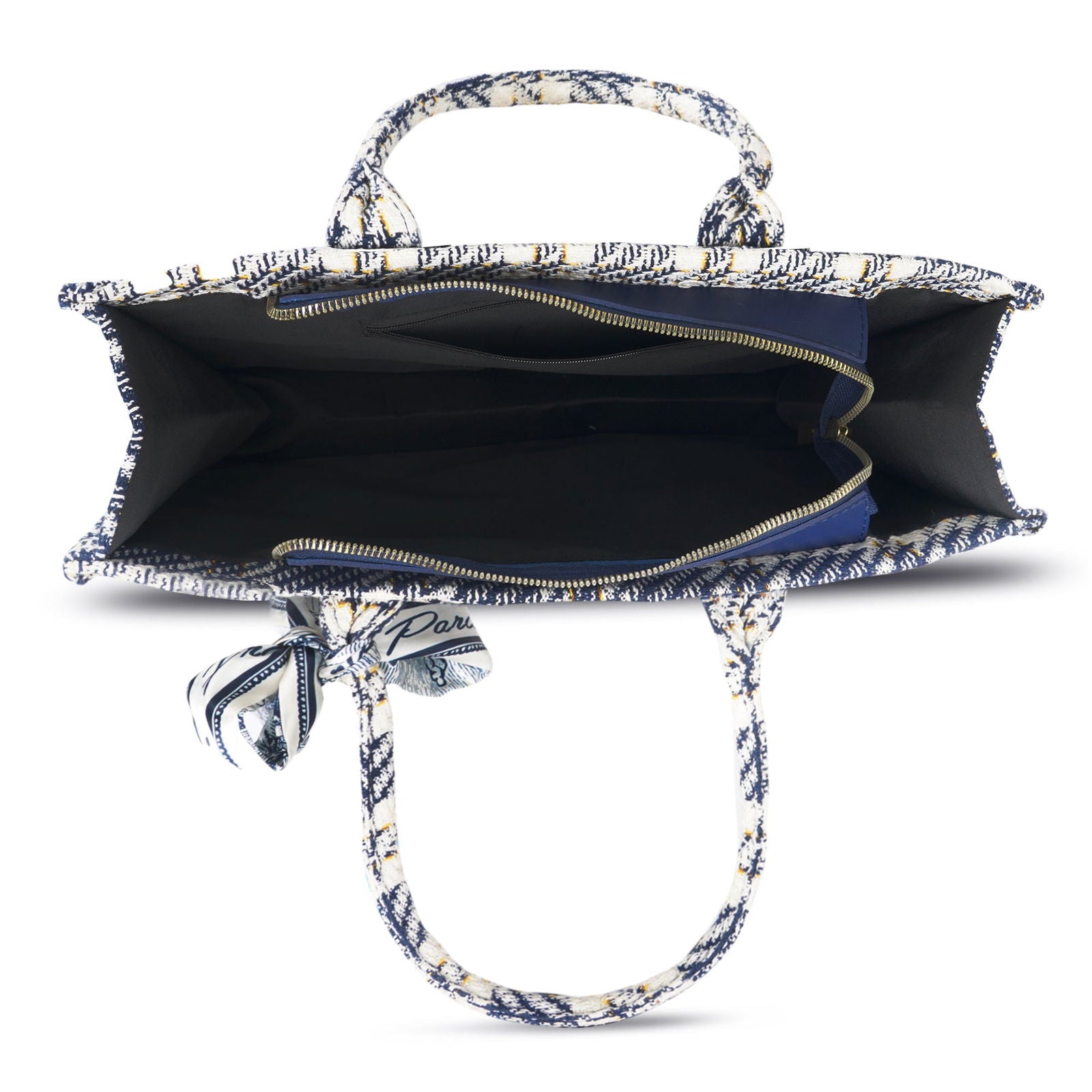 Women's Blue Check-print Cotton Tote Bag