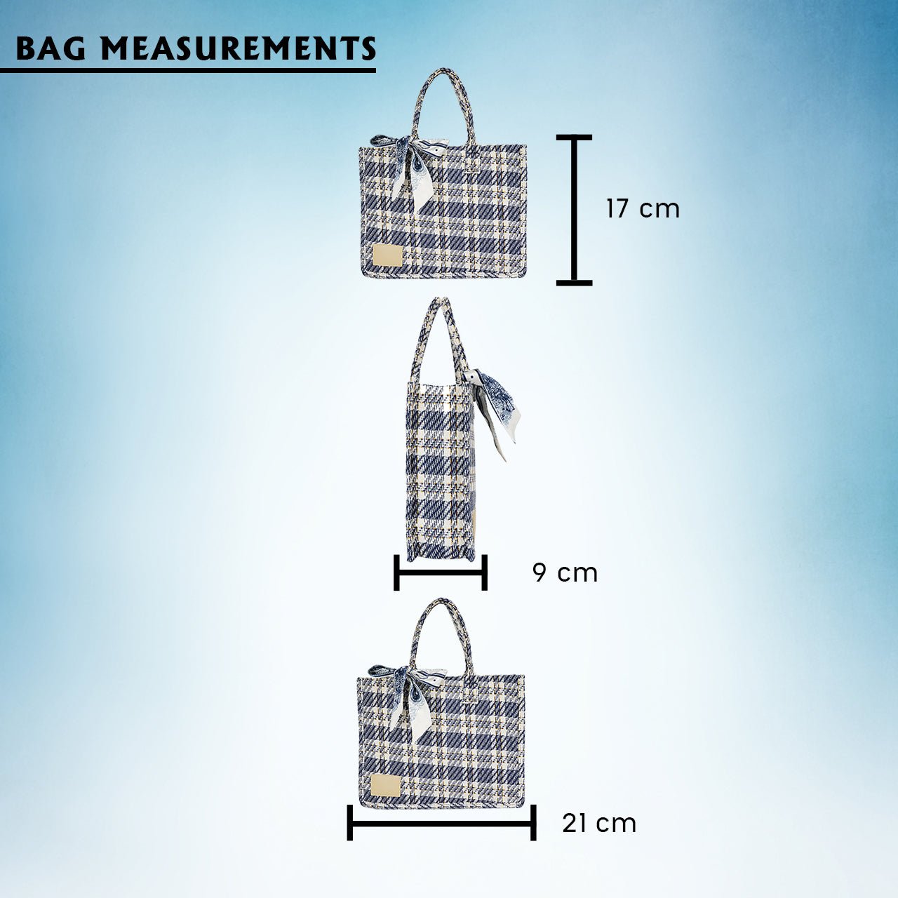 Women's Blue Check-print Cotton Tote Bag