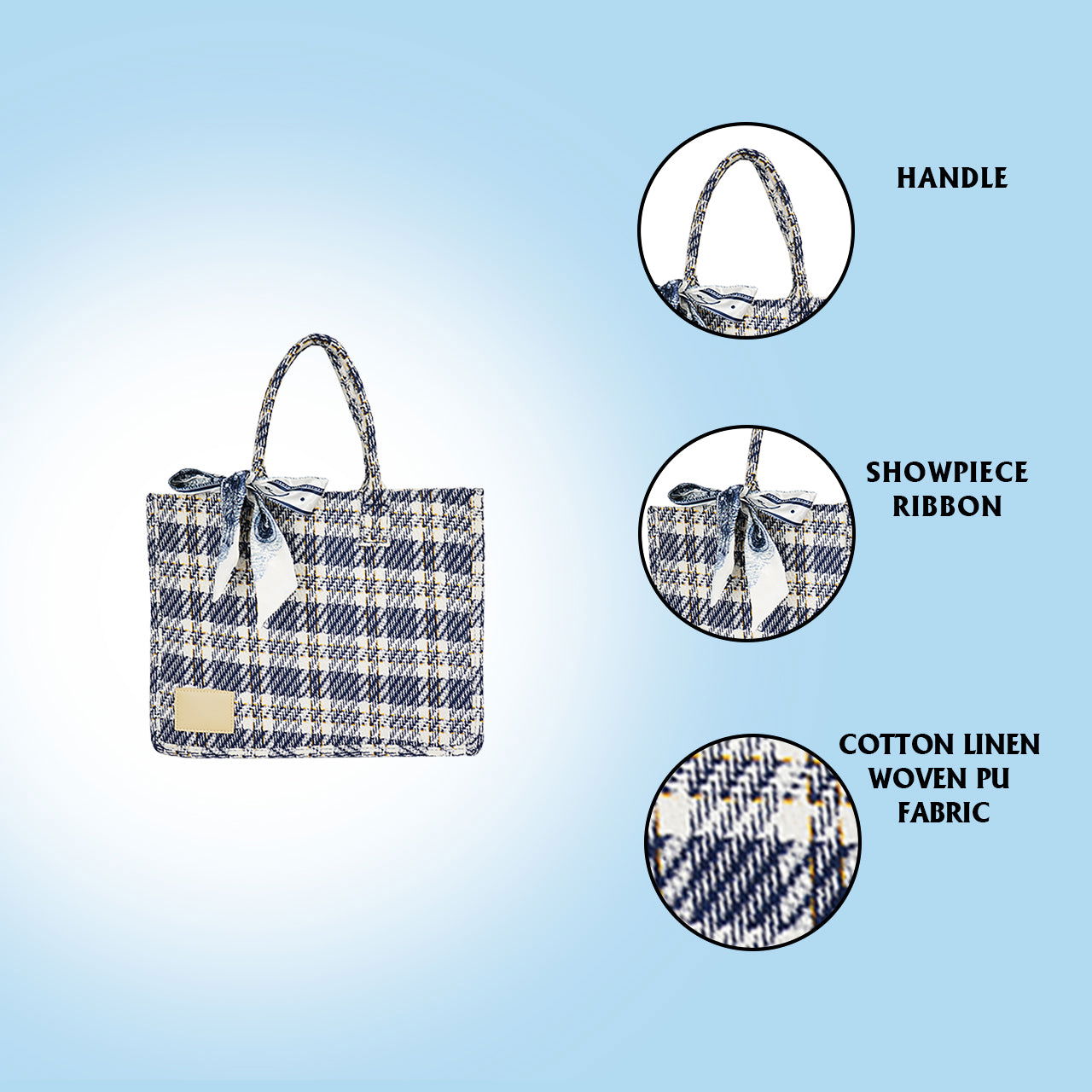 Women's Blue Check-print Cotton Tote Bag