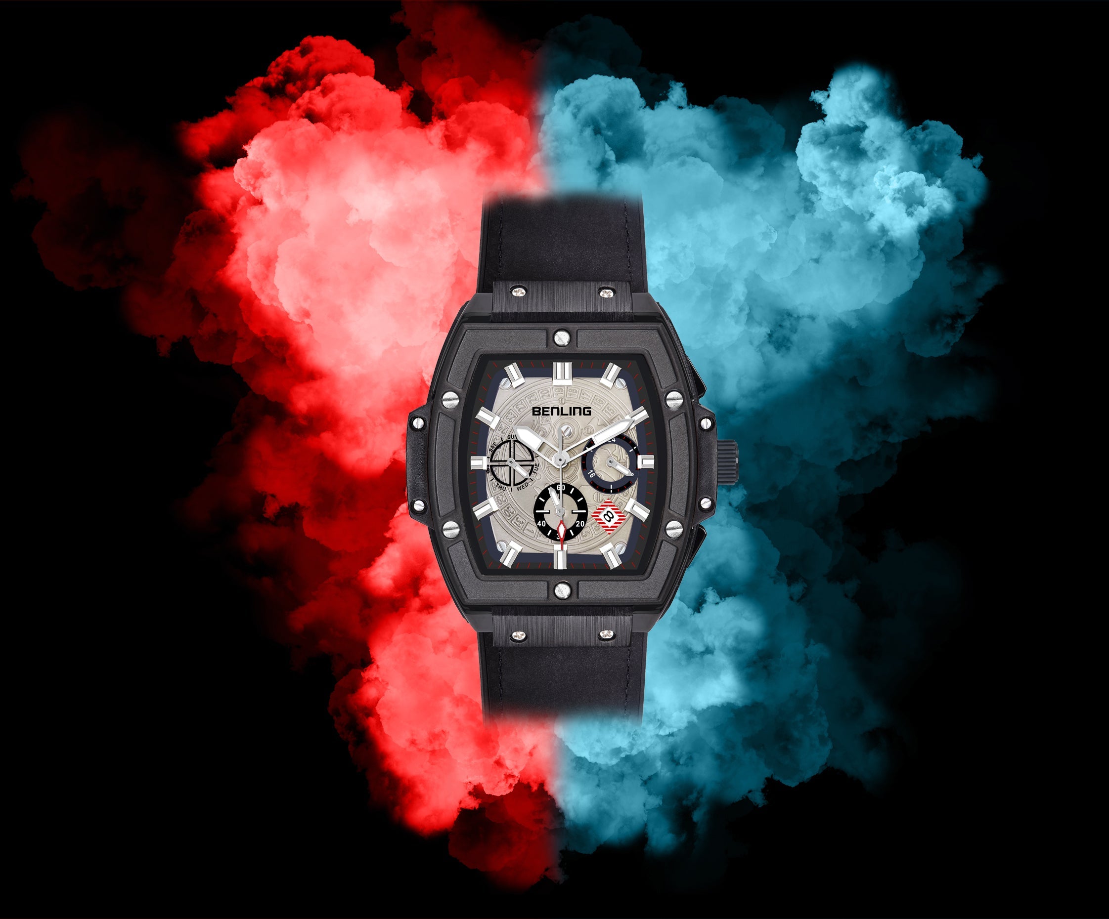 Big Bang Series : Square Chrono Steel Watch with Japanese Quartz Movement & Date Display