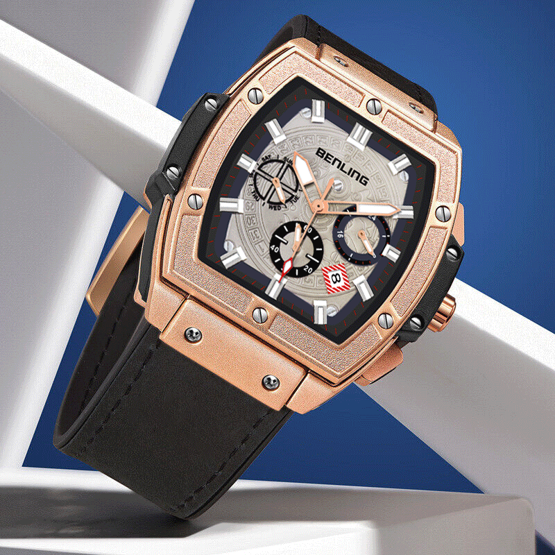 Big Bang Series : Square Chrono Steel Watch with Japanese Quartz Movement & Date Display